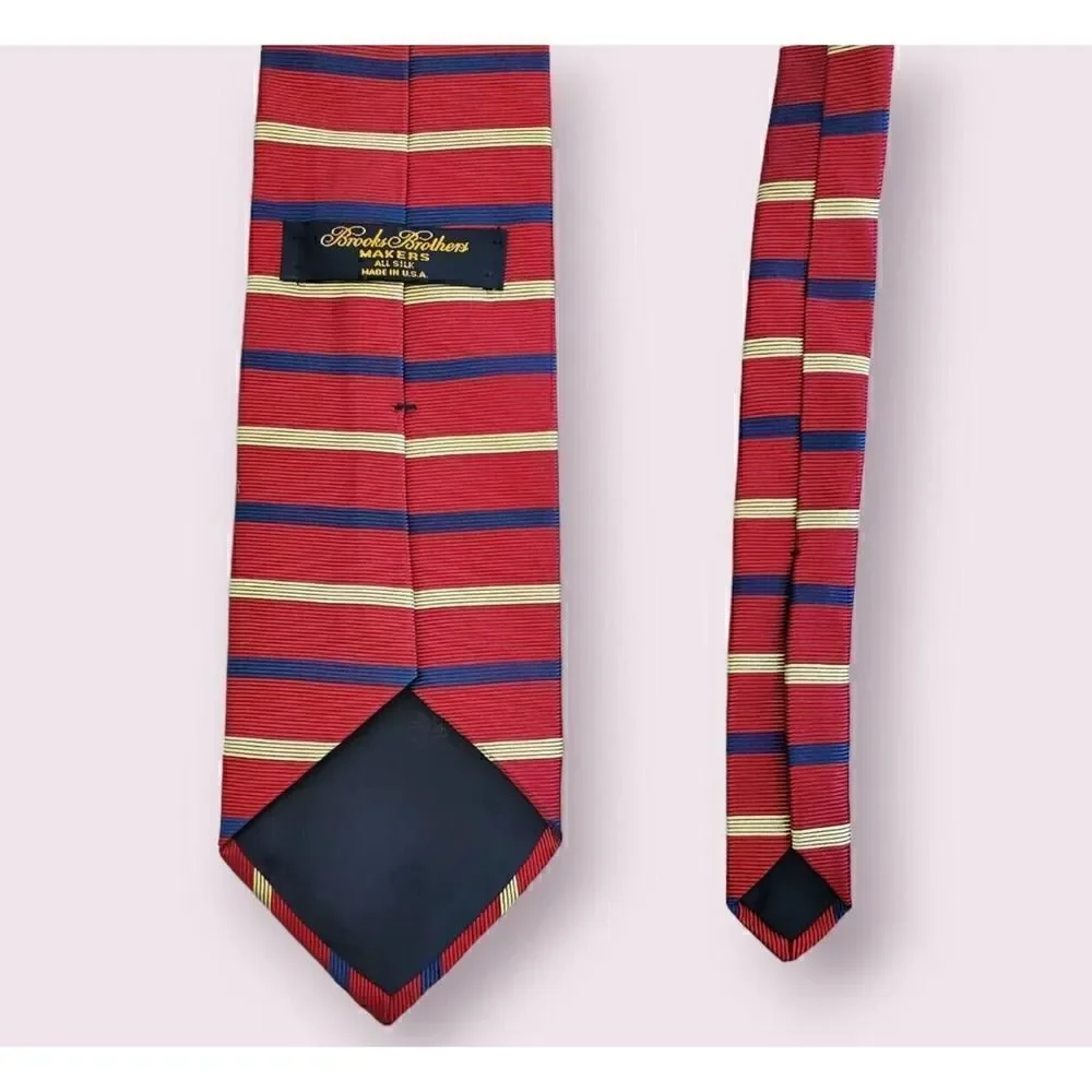 Brooks Brothers Makers Blue, Red & Gold Striped Necktie Tie Preppy | Ivy | Trad